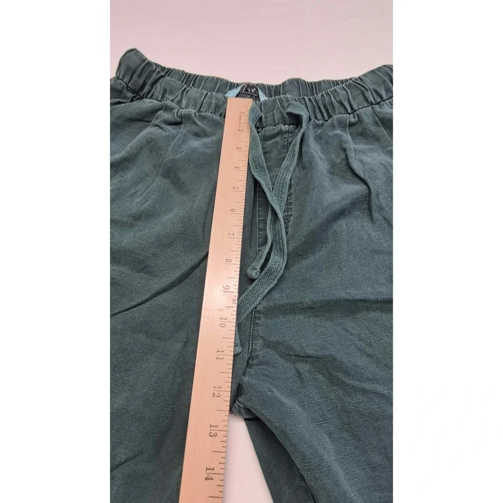 Zara women's green linen blend crop tapered drawstring casual pant sz. S pockets
